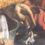 AFTER BATHING, WOMAN DRYING HER LEG